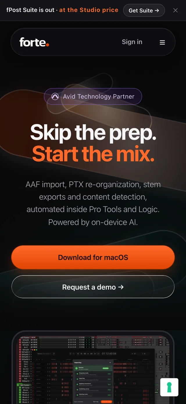 The Forte AI homepage on a phone, post-migration.