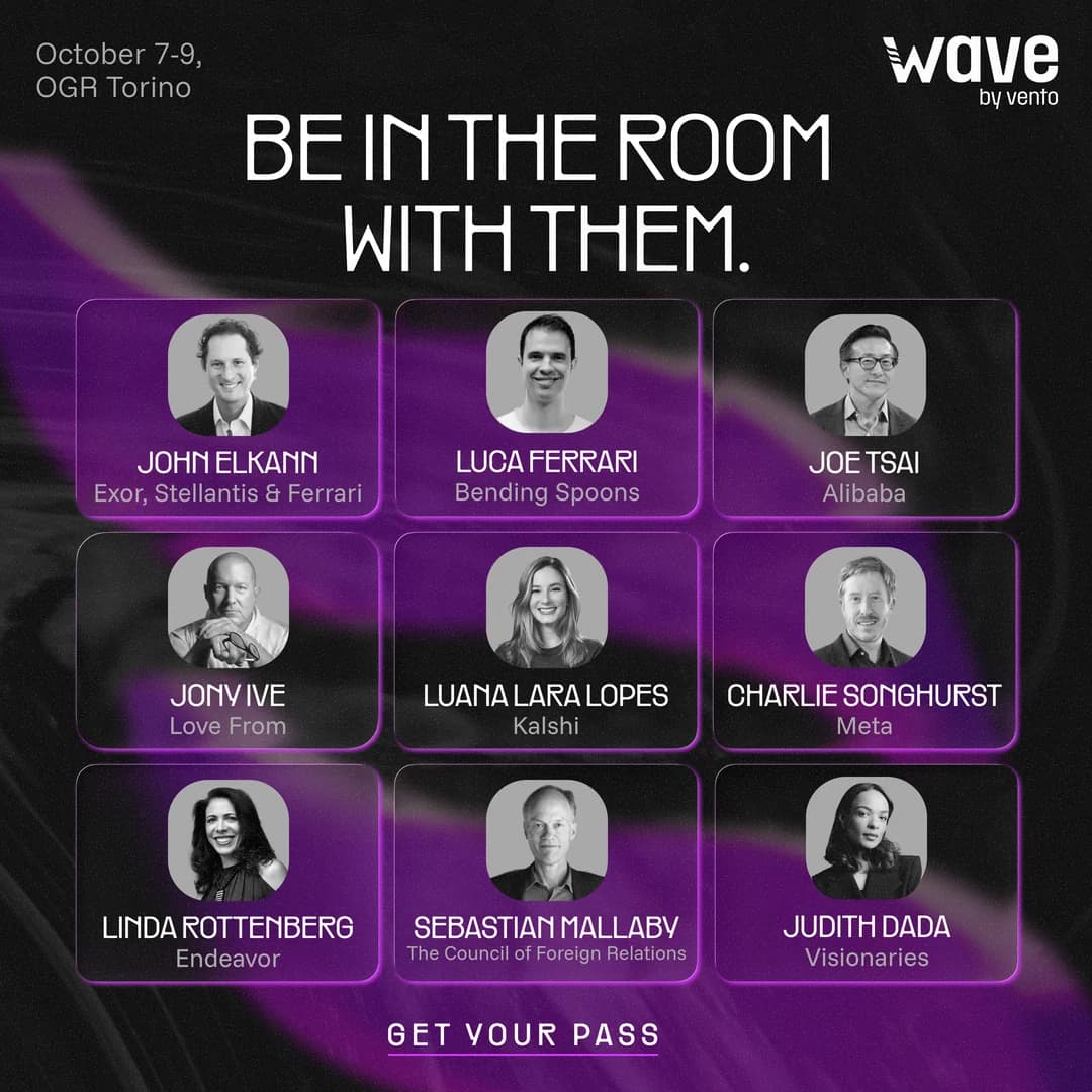 Square ad creative titled Be in the room with them, showing a grid of nine named speakers with their companies.