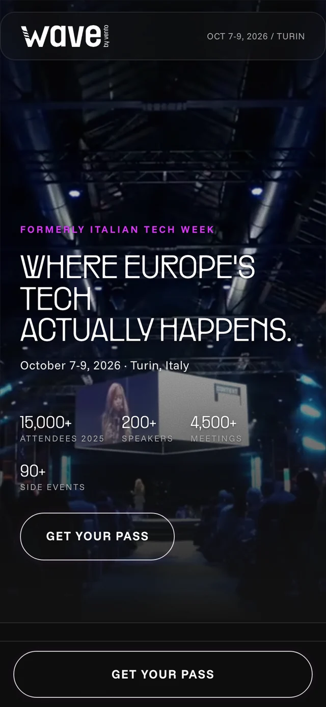 The landing page on a phone: value headline, date and location, all four proof numbers, a buy button, and a sticky buy bar at the bottom, all without scrolling.